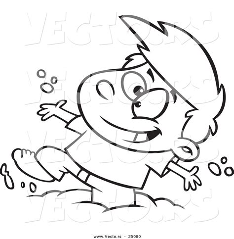 Vector Of A Cartoon Boy Having Fun Playing In Mud Outlined Coloring