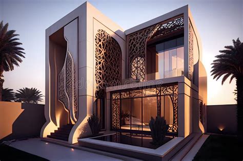 Modern Minimalist Islamic House Exterior Design Ai Generative Stock