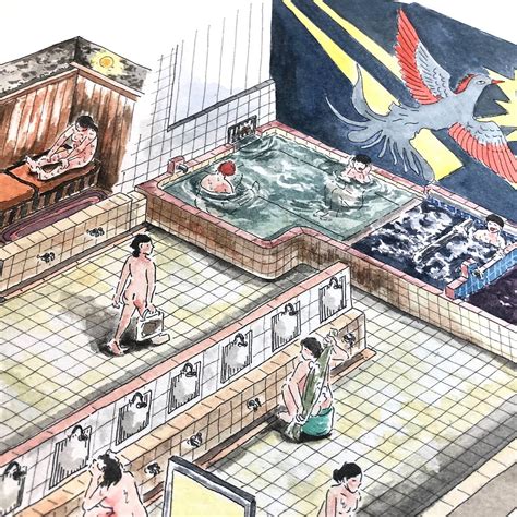 Enya Honami Illustrates Sent S The Characteristic Japanese Public Baths Collater Al Japanese