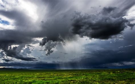 Wallpaper Mongolia Green Fields Dark Clouds Rain