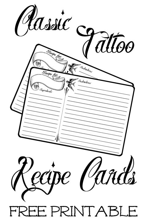 It is not printing the right size. Free printable black and white, 4x6 inch recipe card with classic tattoo style script … | Recipe ...