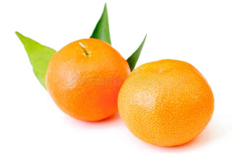 Mandarin Tangerine Citrus Fruit With Leaves Isolated On White B Stock