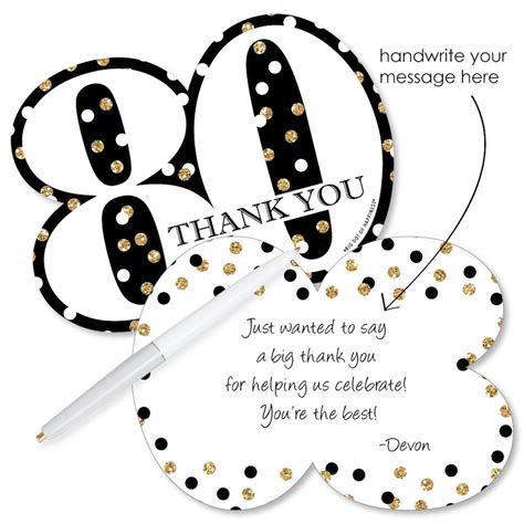 Adult 80th Birthday Gold Shaped Thank You Cards Etsy