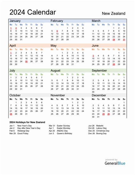 New Zealand Calendar 2024 Printable Yoko Margalo