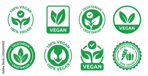 Vegan Icon Set Bio Organic And Healthy Food Symbol Vegetarian And