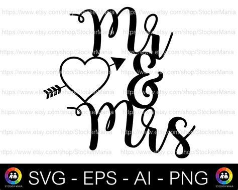 Mr And Mrs Cake Topper For Wedding Svg Png Ai Psd Heart And Etsy