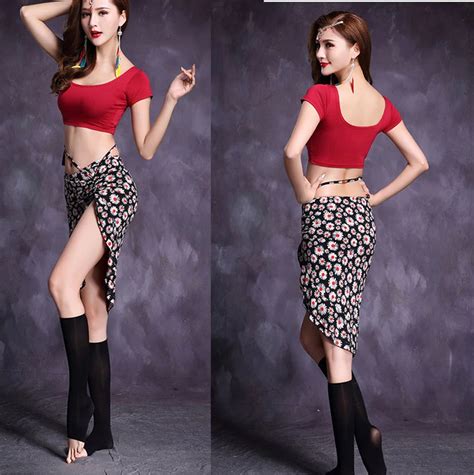 Buy Women Belly Dance Clothes Modal Short Sleeves Topprinting Short Skirt 2pcs