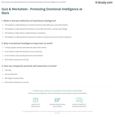 Quiz And Worksheet Promoting Emotional Intelligence At Work