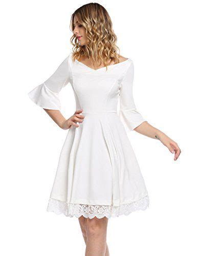3 4 flare sleeve v neck vintage embroidered lace swing cocktail party dress 4 colors