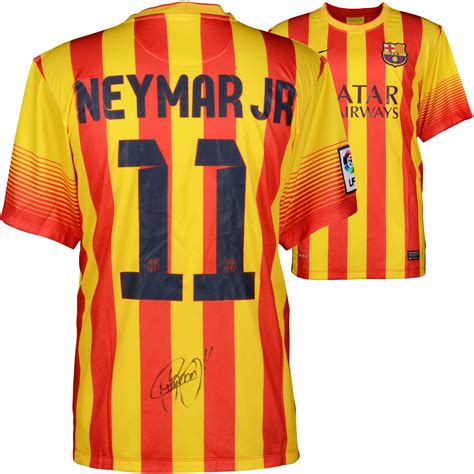Neymar Fc Barcelona Autographed Red And Yellow Pinstripe Jersey