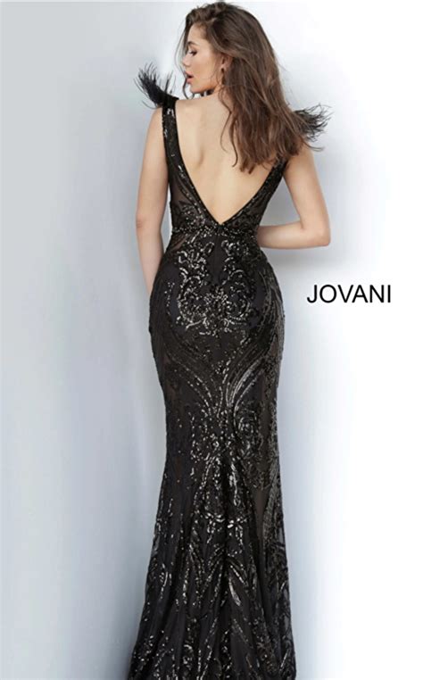 Jovani 3180 Black Sequin Embellished Feather Dress