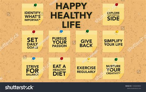 Healthy Happy Life Notes On Pin Stock Vector Royalty Free 1256849803 Shutterstock