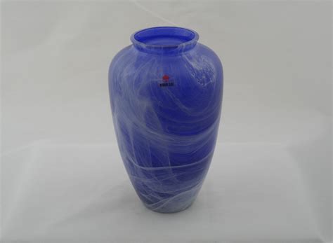 Dark Blue Glass Vase With Rich Swirl Effect Heavy Vase From