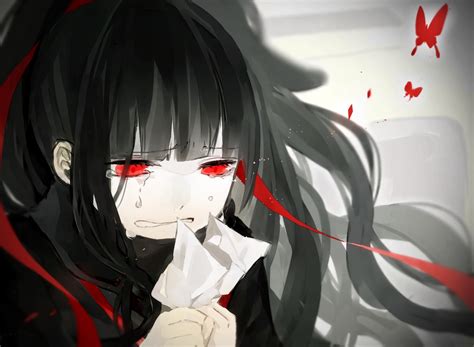 Azami Kagerou Project Black Hair Butterfly Close Crying Kagerou Project Long Hair Paper