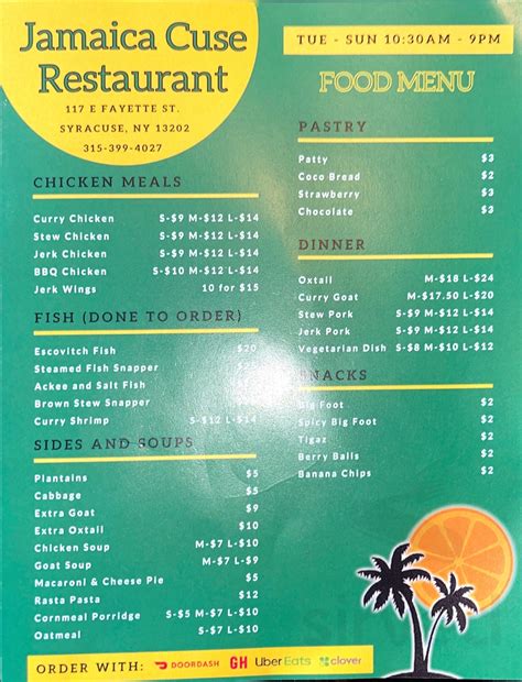 Jamaica cuse menu in Syracuse, New York, USA