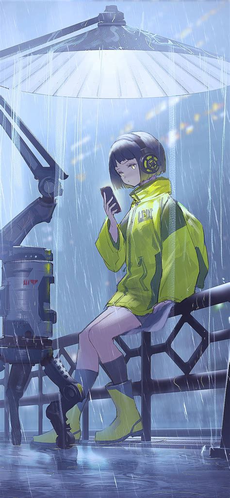 1125x2436 Anime Girl Scifi Umbrella Rain Iphone Xsiphone 10iphone X