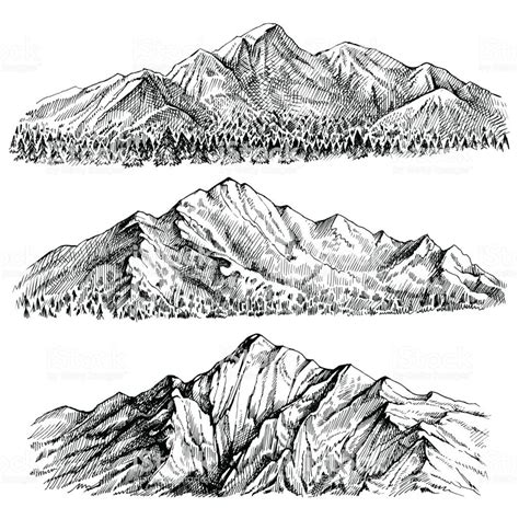Dağlar Zirve Vektör El çizilmiş Peyzaj Orman Panoramik Manzaralı Ridge