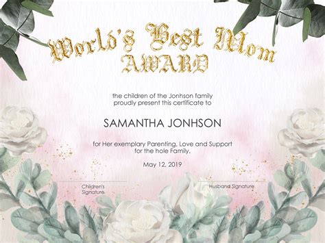 Best Mom Certificate Printable Printable World Holiday