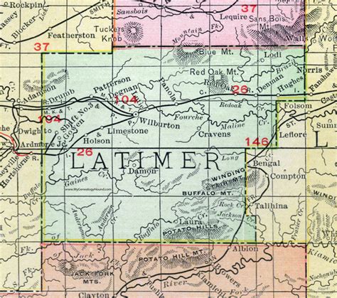 Latimer County Oklahoma 1911 Map Rand Mcnally Wilburton Gowen Red Oak