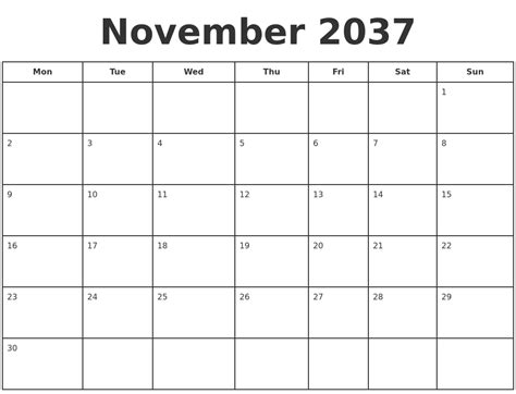 November 2037 Print A Calendar