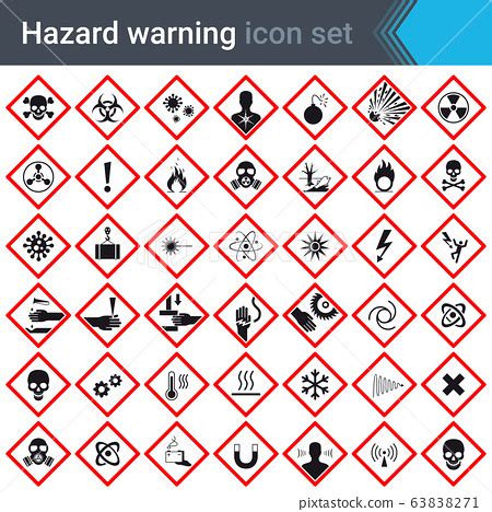 Hazard Warning Signs On Red Squares Set Of Stock Illustration