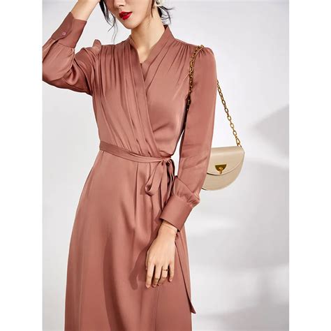 Heavy Silk One Piece Wrap Dress V Neck Tea Break Dress 2022 Spring