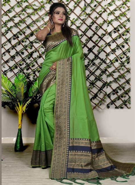 Green Color Designer Bold And Beautiful Saree Indian Etsy