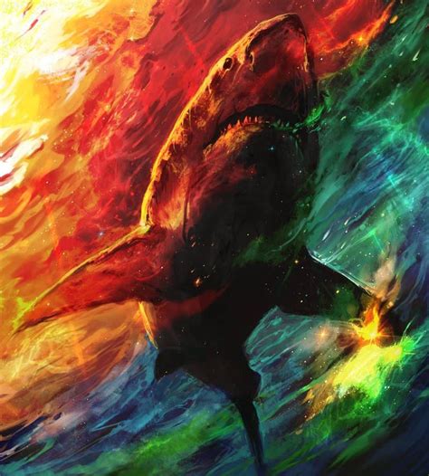 Watercolor Full Drill Shark 5d Diy Diamond Painting Kits Uk Na0393 In