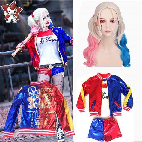 Women Femme Girls Harley Quinn Cosplay Suicide Squad Costume Joker Jacket Suits With Wig New