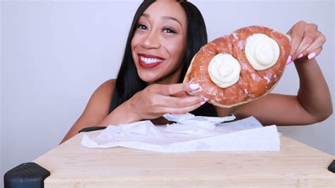 Huge Cream Filled Donut Mukbang Youtube