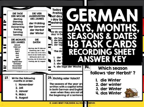 German Days Months Seasons Dates Challenge Cards Teaching Resources