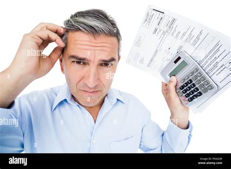 Worried Man Calculating Tax Stock Photo Alamy