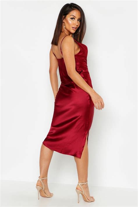 Satin Ruched Side Dress Boohoo Satin Dress Long Red Satin Dress