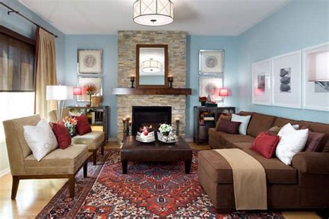 Blue wall with brown furniture. Pin on Home Decorating Inspiration