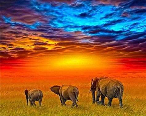 African Safari Elephants Animals Paint By Number Numeral Paint