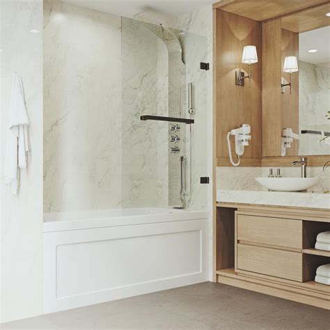 Glass bathtub doors offer a beauty that shower curtains do not have. VIGO 34 in. x 58 in. Frameless Neo-Angle Bathtub Door with ...
