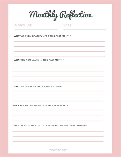 Monthly Reflection Printable Planner Sheet Artofit