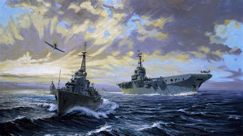 Art Painting Military Navy Weapons Vehicles Ships Boats Ocean Sea Sky