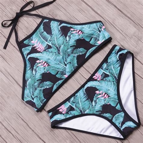 buy nakiaeoi sexy high neck bikini 2018 swimwear women swimsuit print green