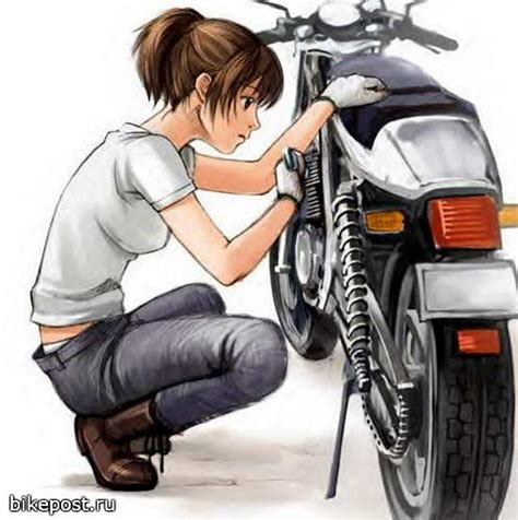 девушка чинит мотоцикл 2 Мотоцикл Мотоцикл для девушки Аниме