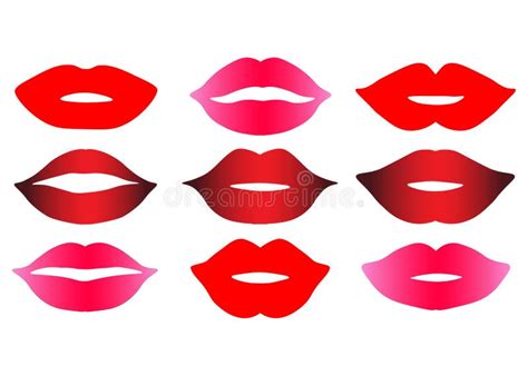 Web Red Lips Collection Vector Illustration Of Woman`s Flat Lips