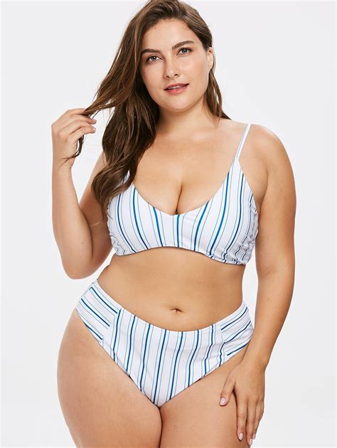 32 Off High Waisted Stripes Plus Size Bikini Set Rosegal