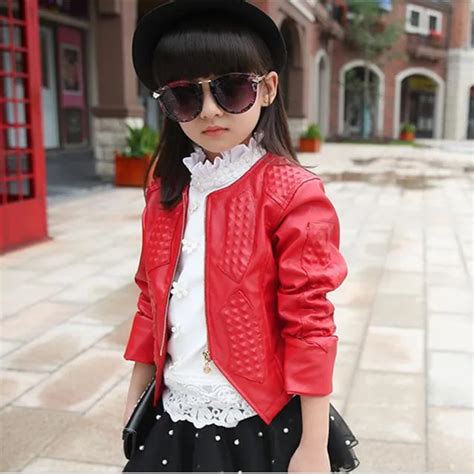 Spring Autumn Kids Girl Leather Jacket Childrens Clothing Cardigan