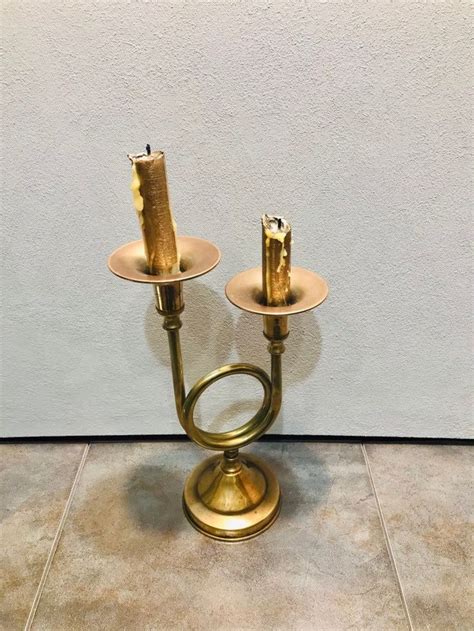 Brass Candlestick Horntrumpet Vintage Double Candlestick Holder