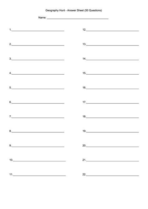 Answer Sheet Template 50 Questions Printable Pdf Download