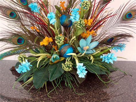Peacock Floral Arrangement. Tuscan Style Floral Design Gift