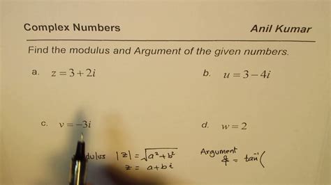 Graph And Find Modulus And Argument Of Complex Numbers YouTube