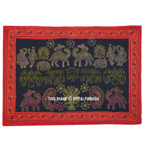 Indian Bohemian Hand Embroidered Fabric Wall Hanging Tapestry