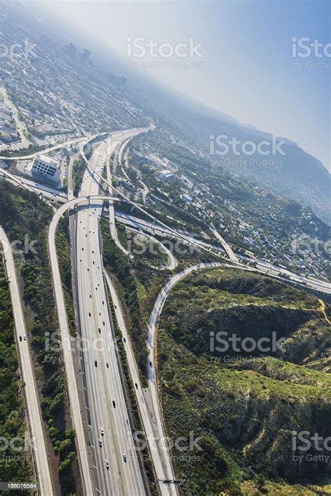 Los Angeles California Aerial View Of Freeways Interchanges Stock Photo