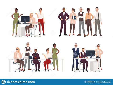 Collection Of Scenes With Group Of Office Workers Or People Working On
